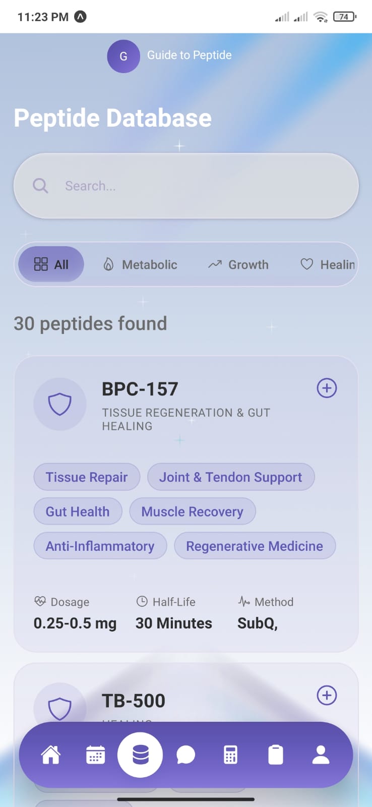 App preview - Peptide Database